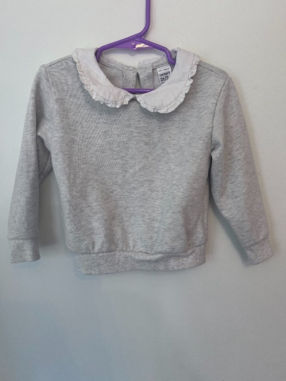 Carter's Girls Grey Ruffle Peter Pan Collar Sweatshirt / Top - Size 2T